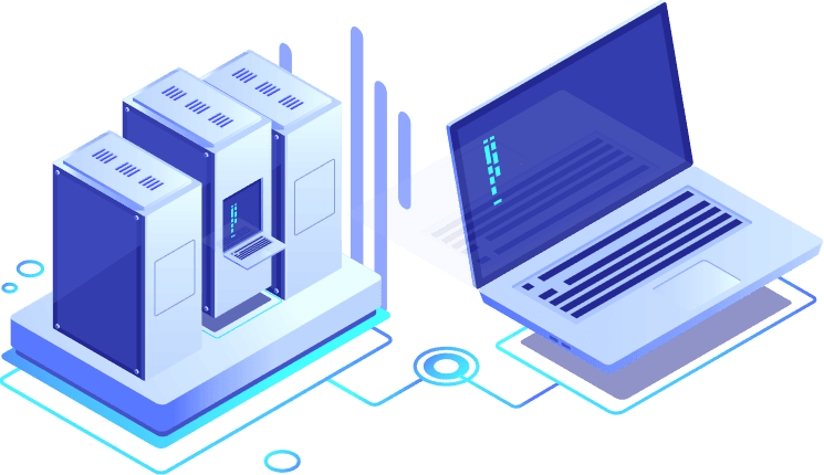 Illustration of Web Hosting and a connecting Computer