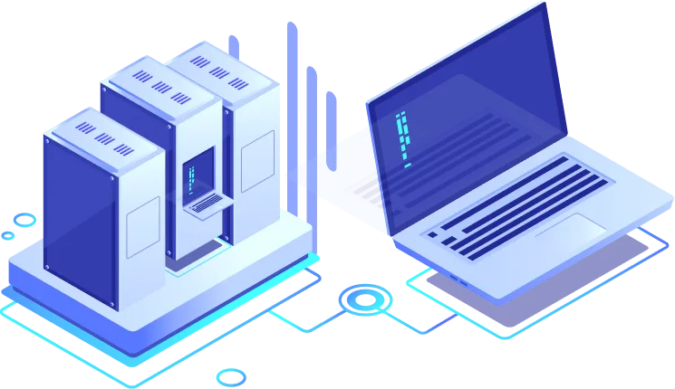 Illustration of Web Hosting and a connecting Computer